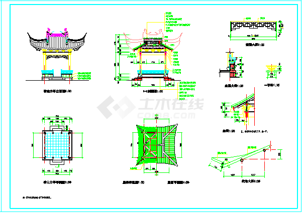 十六柱八角重檐亭设计施工图-图二