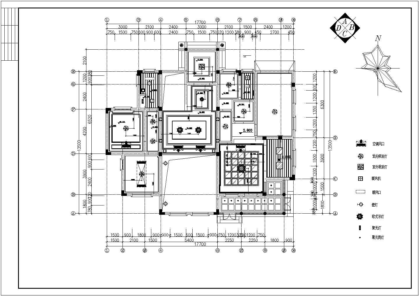 整套欧式别墅装修CAD平面布置参考图