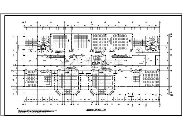 某地大型教学楼建筑施工平面图CAD-图二