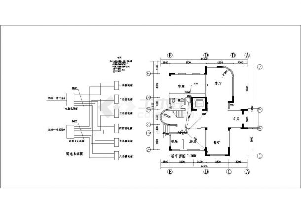 某城市别墅电气施工图设计CAD图纸-图一