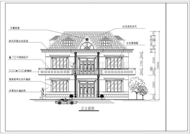 多层欧式别墅建筑设计CAD施工图纸-图二