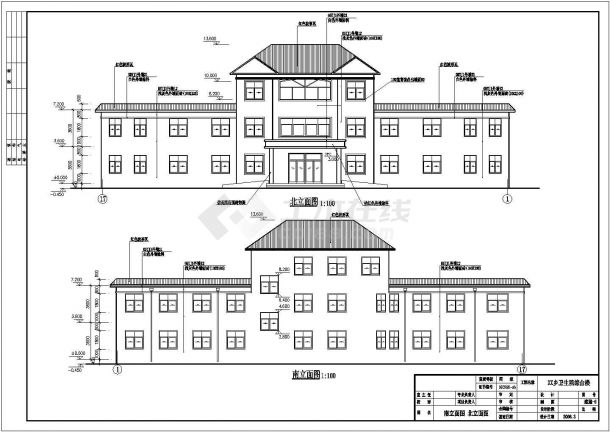 河南某乡卫生院三层综合楼建筑施工图（附带效果图）-图一