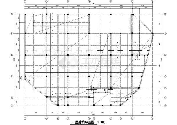 商城框架建筑结构施工剖面CAD参考布置图-图一