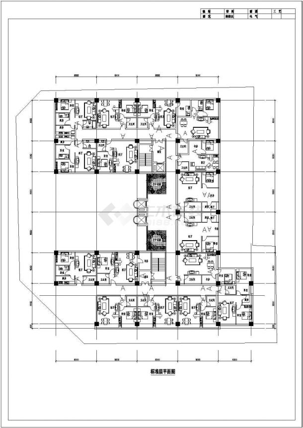 丽锦园高层住宅平面建筑施工设计CAD户型图-图一