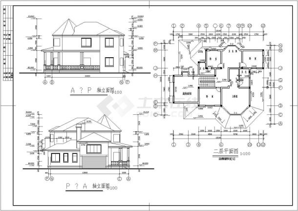 某砖混结构别墅住宅设计cad全套建筑结构施工图-图二
