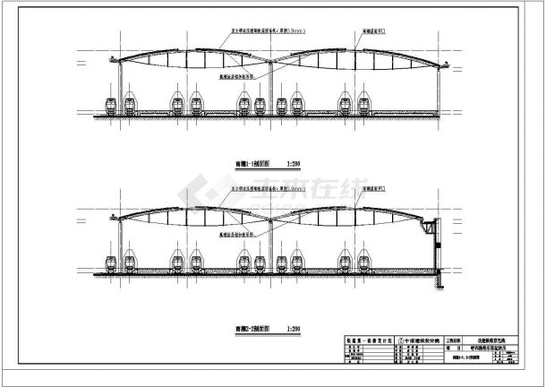 某火车站无柱风雨棚设计cad全套结构施工图-图二