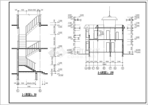 一区域小型住宅房建筑CAD平剖面图-图二
