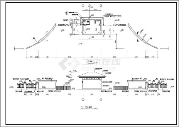 某小区大门建筑施工设计CAD图纸-图二