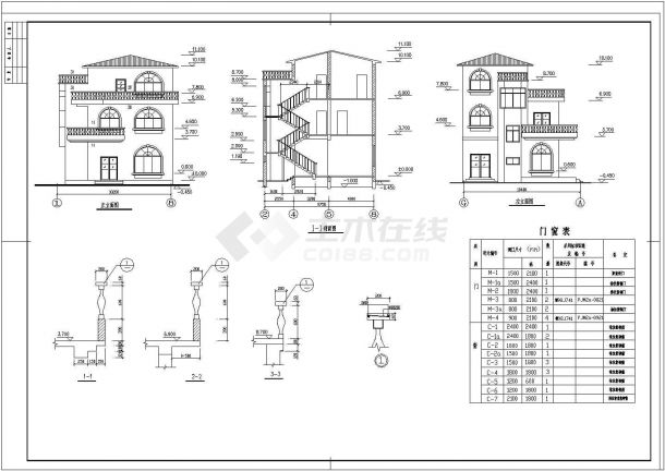 某地三层私人住宅楼建筑设计图（共3张）-图二
