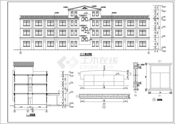 某地区三层办公楼建筑设计施工图纸-图一