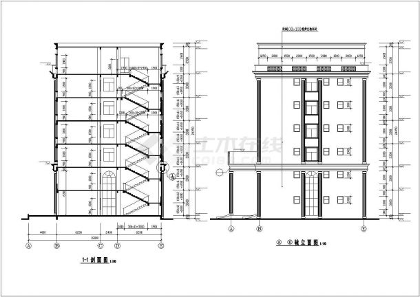 某地欧式办公楼建筑设计cad平立面施工图-图二