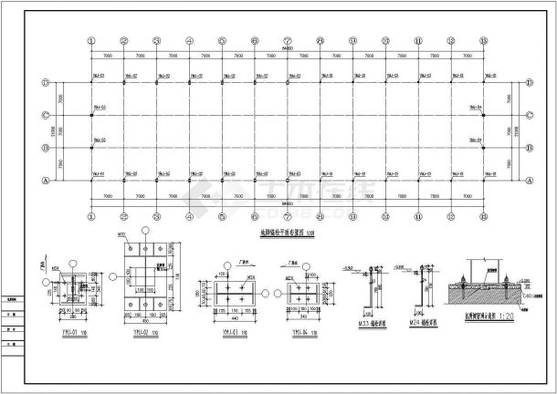某地21m单跨轻型门式钢架厂房方案图（高低跨）-图一