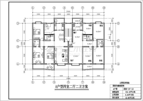 某地住宅建筑设计CAD户型方案图-图二