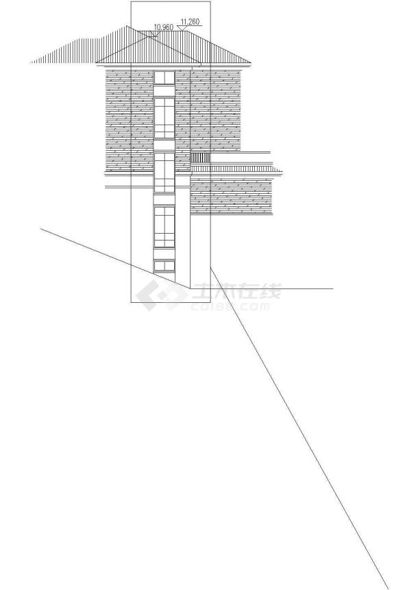 某地三层120平方米坡屋顶联排式别墅建筑设计cad施工图-图一