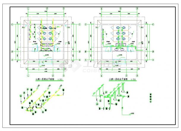 CAD版公共厕所“给排水”专业设计图两套-图一