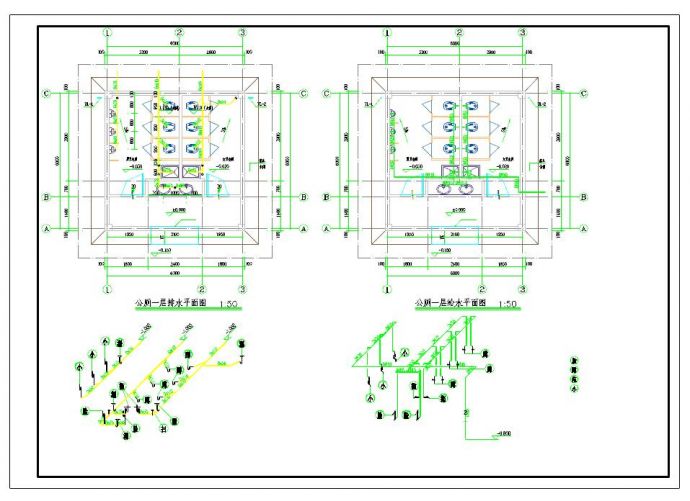 CAD版公共厕所“给排水”专业设计图两套_图1