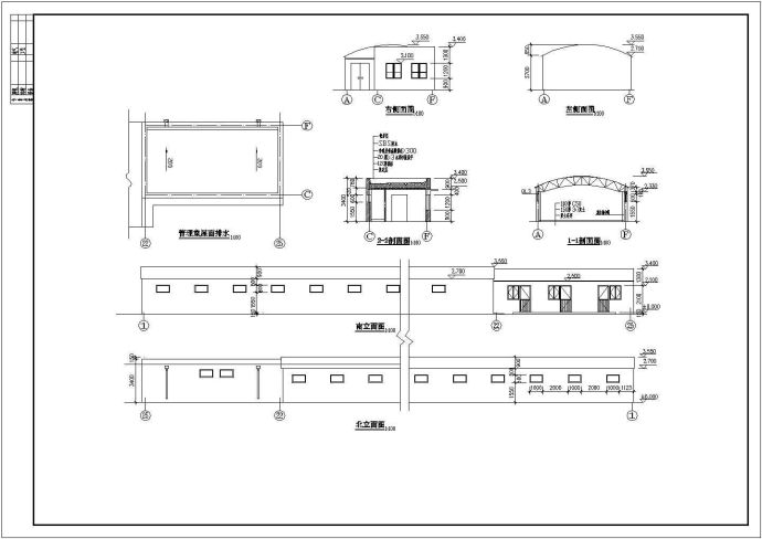 某校园封闭式自行车棚建筑设计CAD图_图1