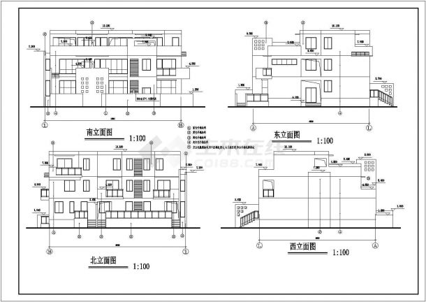 某二层带阁楼联排别墅建施图-图一