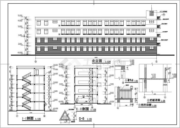 某地中心小学教学楼建筑设计图（共5张）-图二