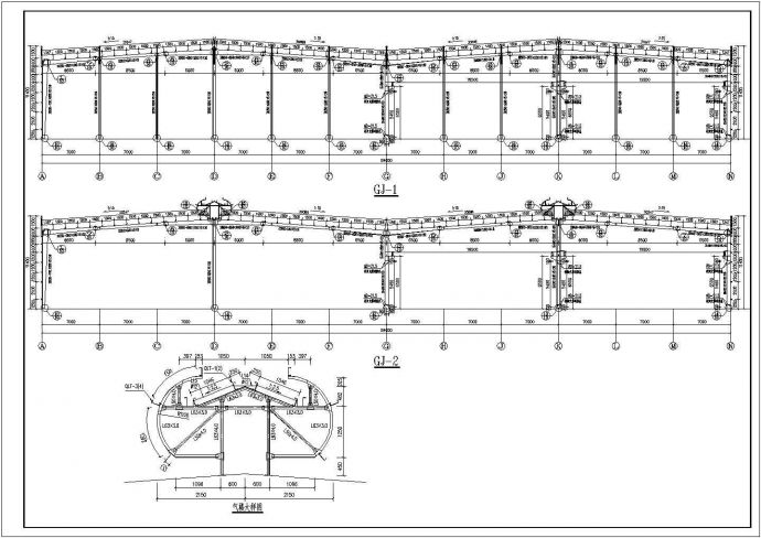 某地区4×21M跨有吊车钢结构厂房设计施工图_图1