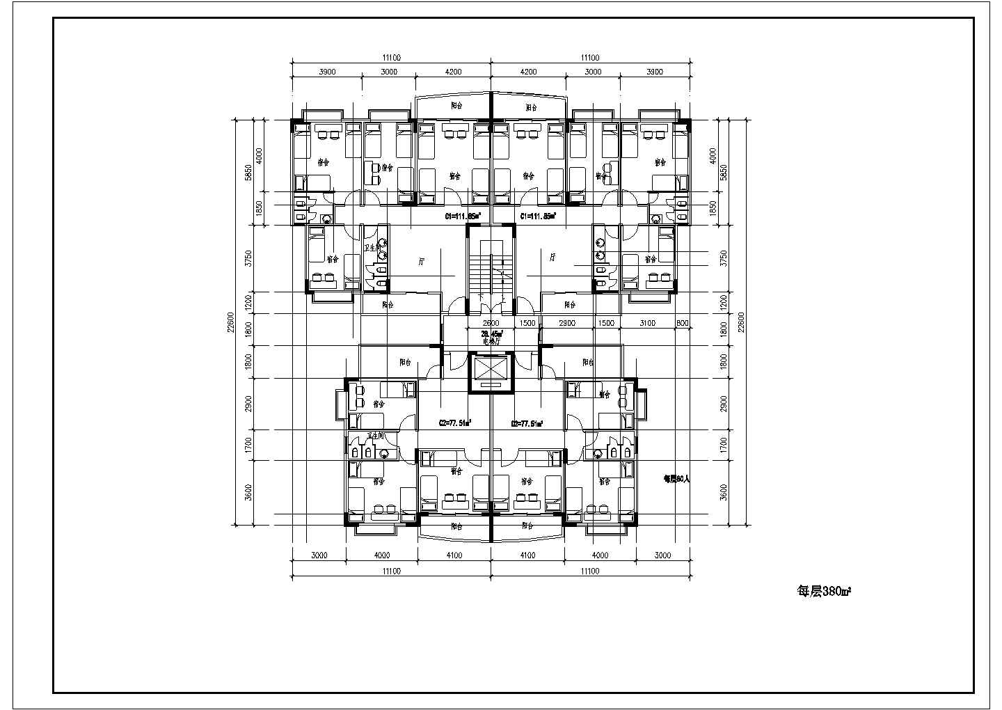 某小区住宅设计户型平面图