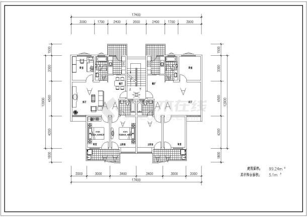 万升小区户型建筑CAD方案设计图-图二