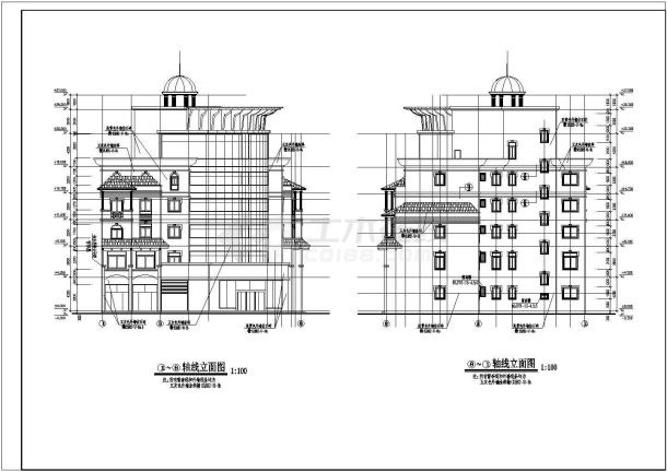 某地六层框架结构小区会所建筑设计施工图-图一