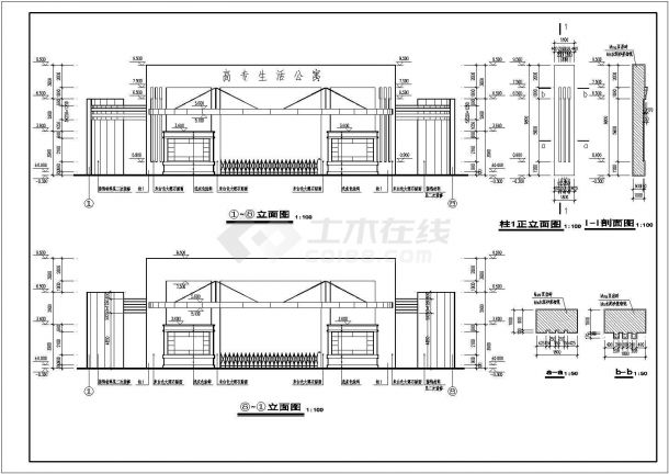 某学校大门建筑设计cad方案图-图二