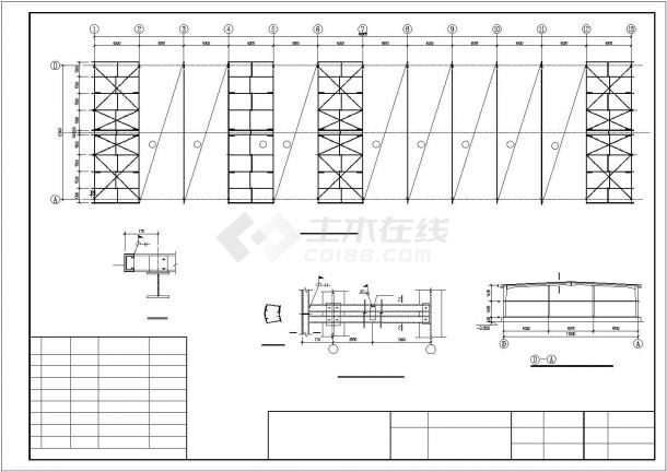 自行车棚11种弧形单跨等建筑结构cad施工图-图一