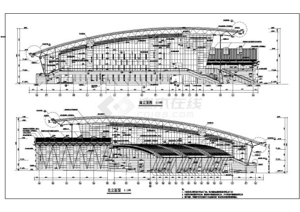 某地体育活动中心立面设计建筑图-图二