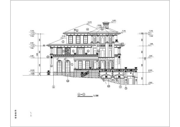 某湖景别墅建筑设计图（共9张）-图一