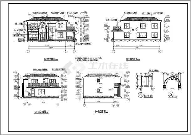 某地区别墅全套建筑图（共5张）-图一