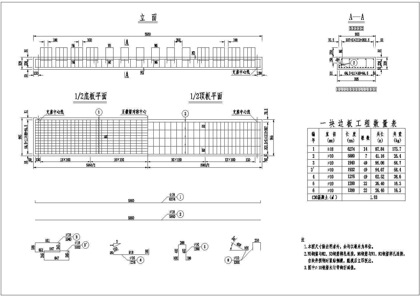某地6米公路I级板面板结构钢筋图技施阶段施工图