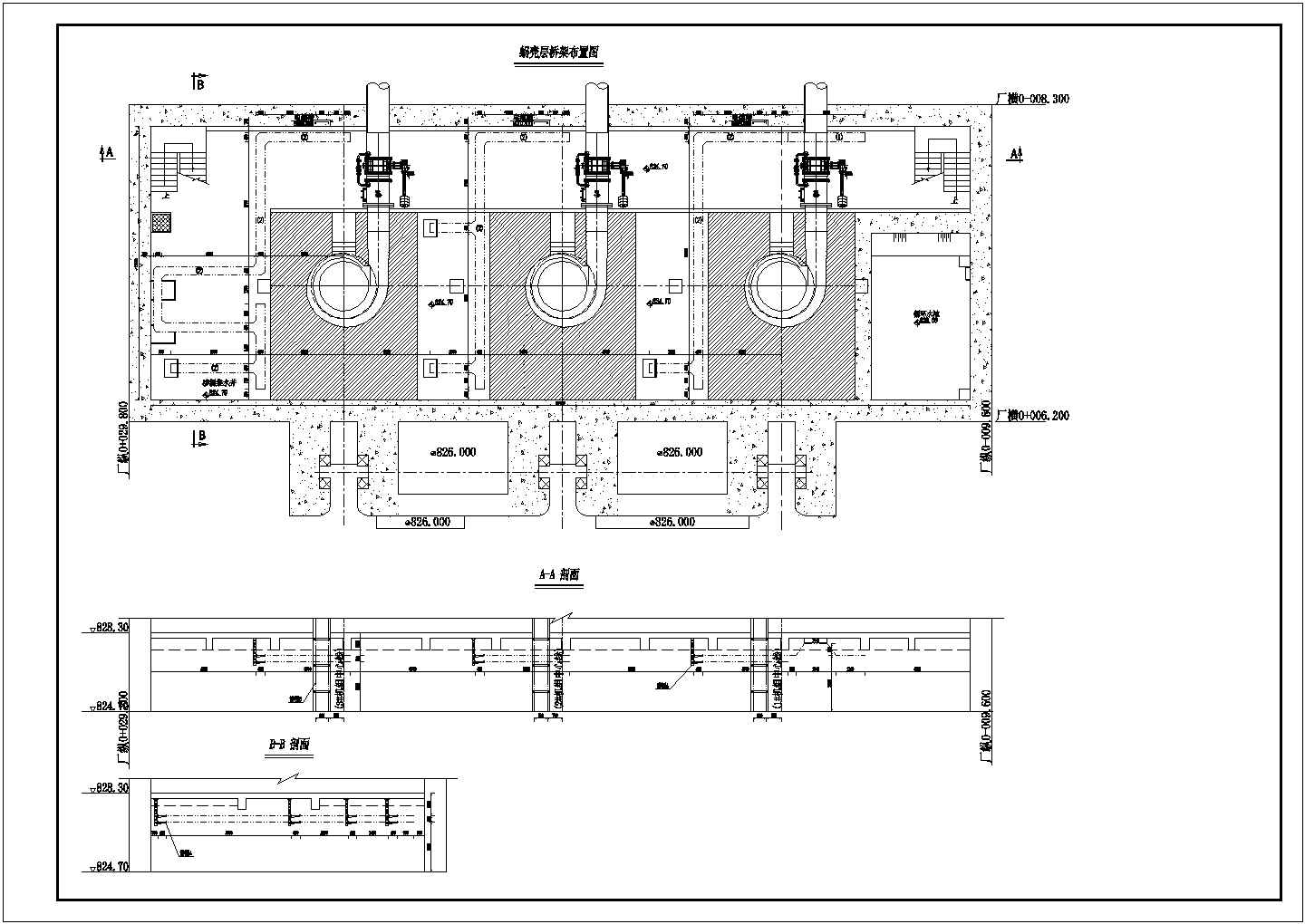 某水电站厂房桥框架结构安装剖面CAD参考详图