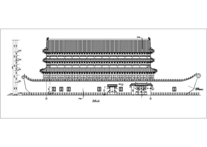 某风景区仿古船建筑立面图_图1