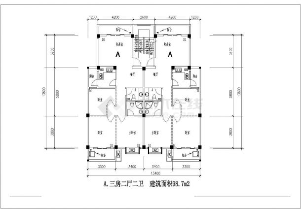 多层住宅建筑设计施工CAD户型图-图一