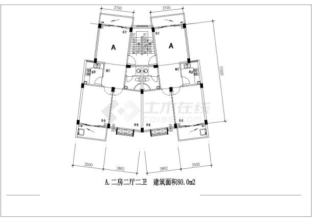 多层住宅建筑设计施工CAD户型图-图二