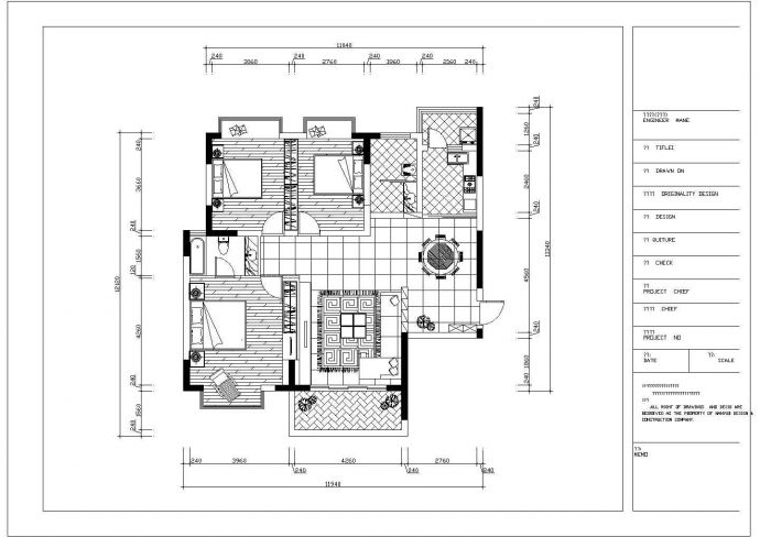 某地三室两厅一厨一卫户型装饰设计施工图_图1