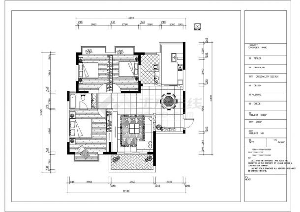某地三室两厅一厨一卫户型装饰设计施工图-图二