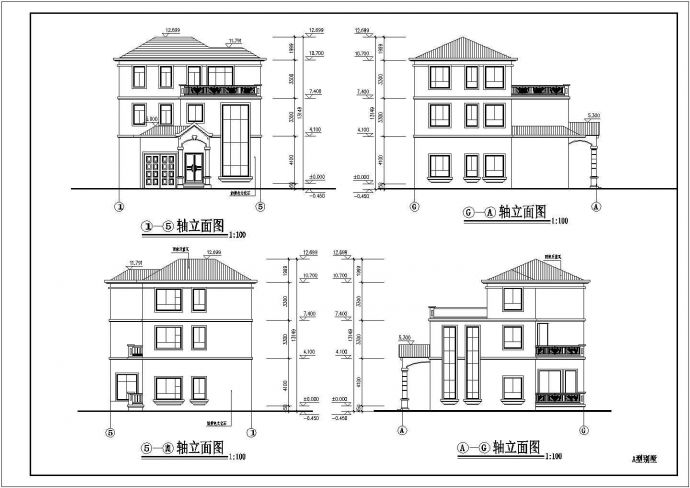 某地三层砖混别墅建筑设计施工图（欧式）_图1