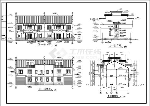 某地两层带夹层双拼仿古别墅建筑设计施工图-图一
