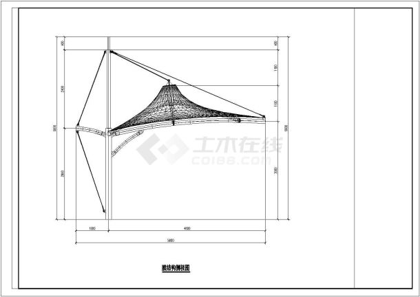 车棚施膜结构CAD轴视图-图一