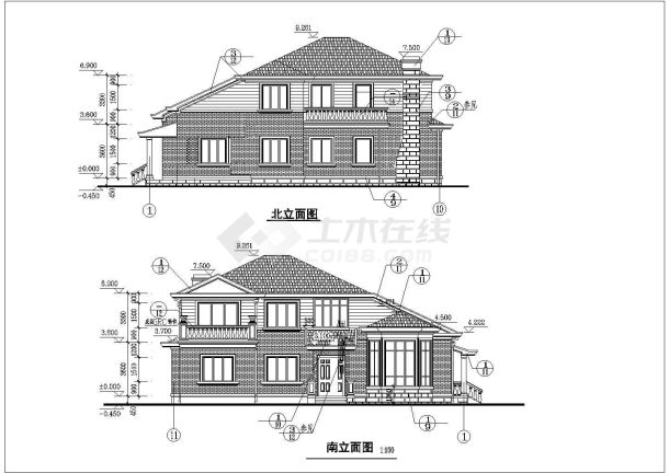 江苏省两层砖混结构美式别墅建筑设计施工图-图一
