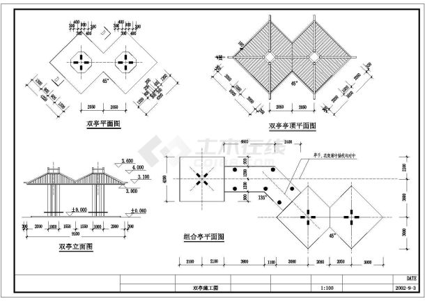 整套景观施工图亭桥花架廊详图-图一