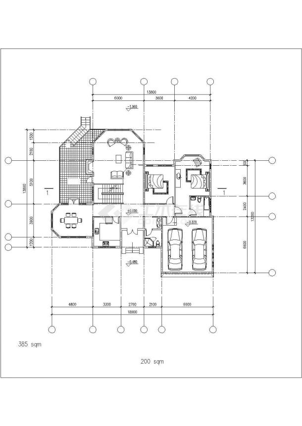 某地中海风格别墅建筑施工CAD参考图-图二