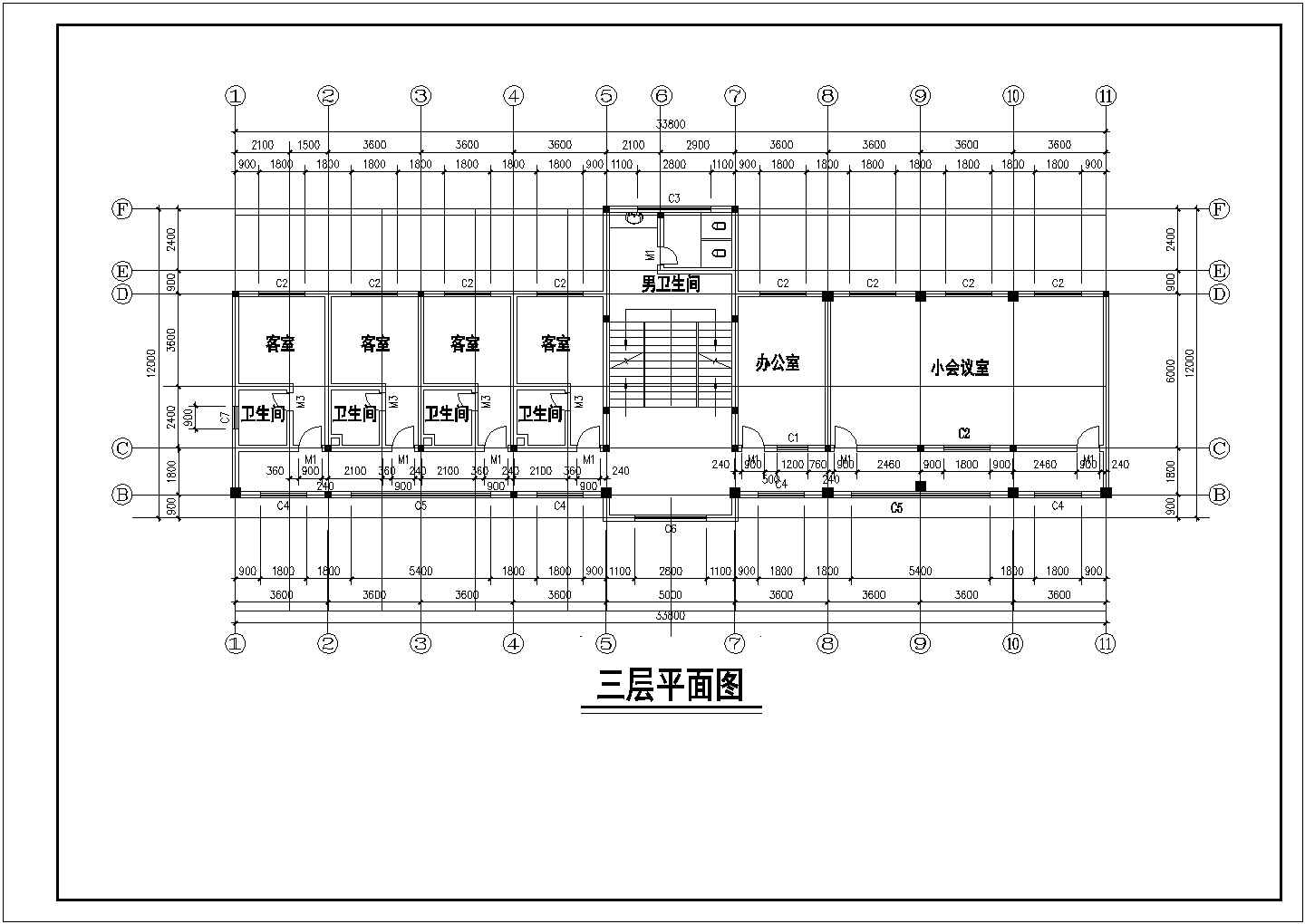 某水库办公楼建筑平立面图