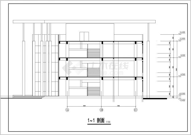 某地弧形酒店建筑施工图（共8张）-图二