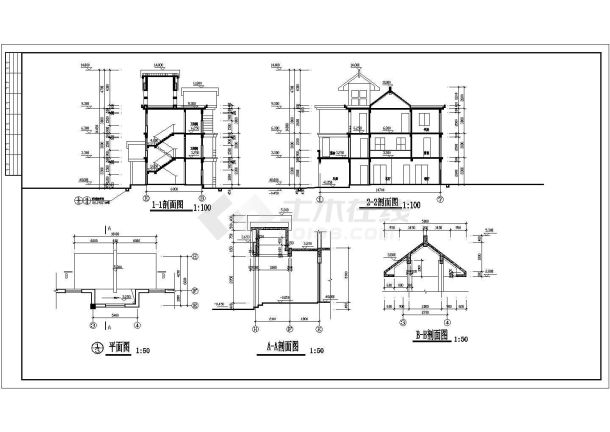 一套详细的别墅建筑图（共5张）-图一