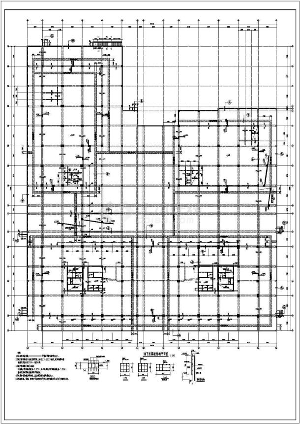 某地区地下一层小汽车库结构设计施工图纸-图一