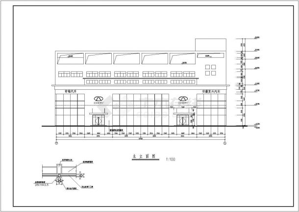 某三层框架结构汽车展厅结、建施图-图一